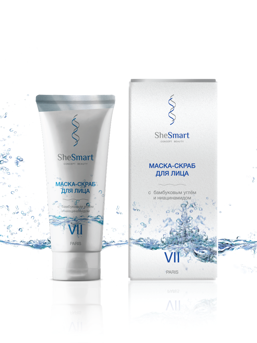 Маска-скраб SheSmart для лица с бамбуковым углём и ниацинамидом